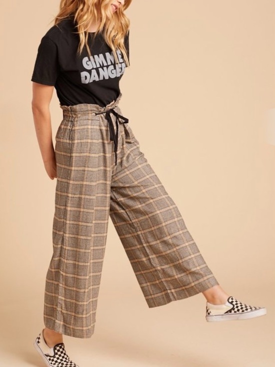 Free People Pants - Free People Charlie Plaid Wide Leg Cropped Pants Paperbag Waist Sz S EUC